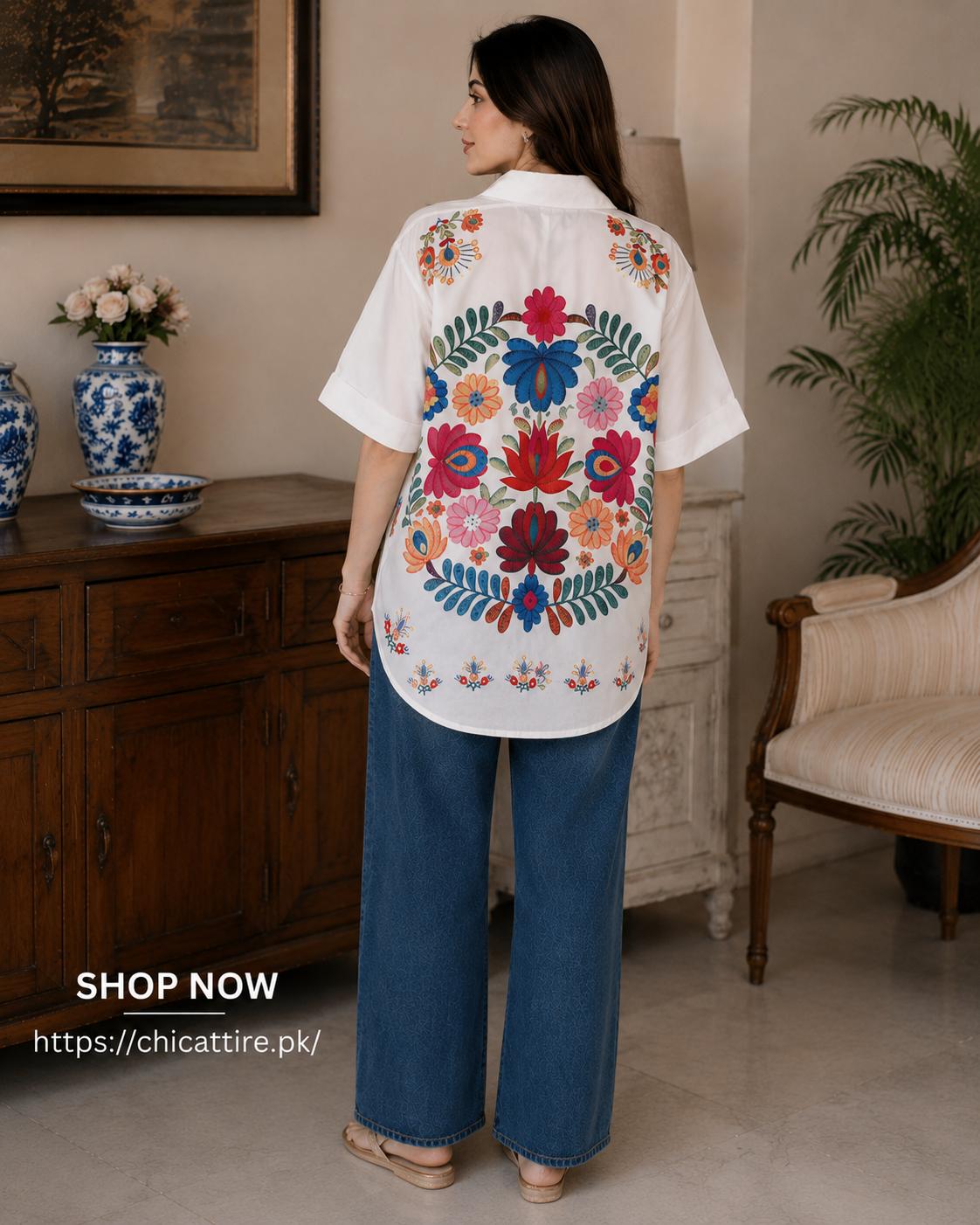 Floral Embroidered Cotton Shirt