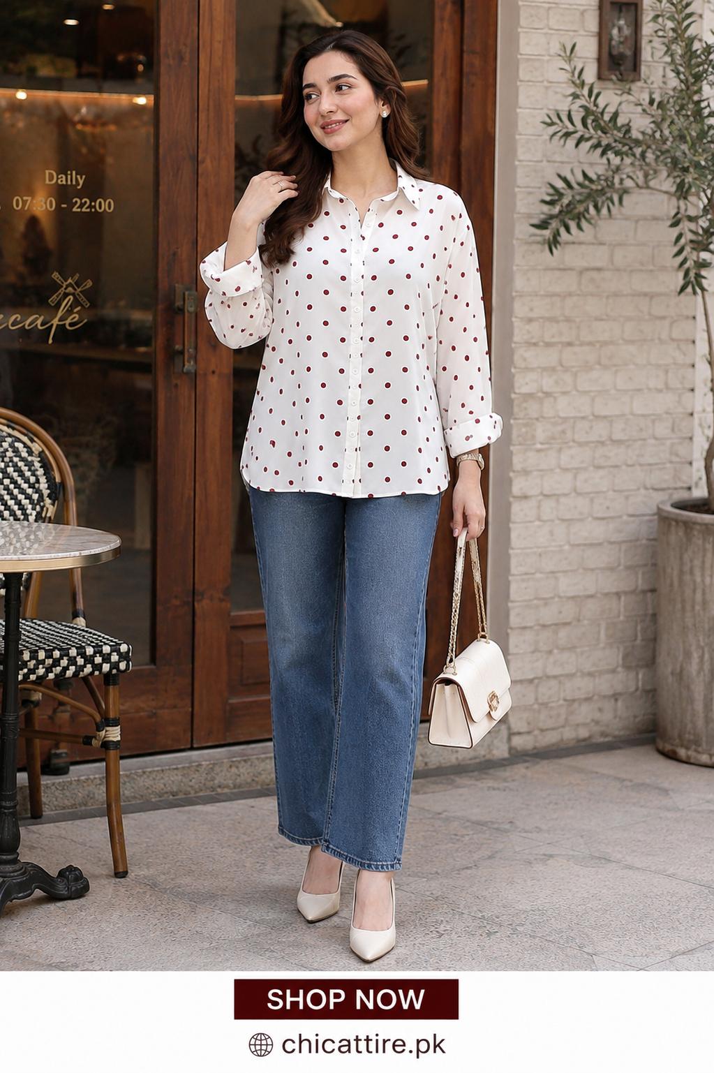 Red Polka Dot Silk Shirt