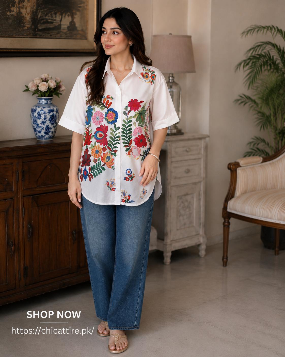Floral Embroidered Cotton Shirt